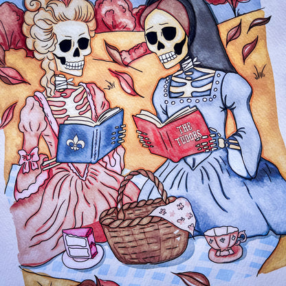 Skeleton Queens Art Print - Bookish Halloween Decor