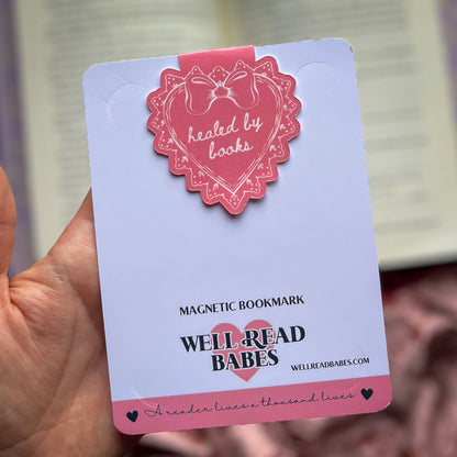 Healed by Books Magnetic Bookmark - Heart-Shaped Book Lover Gift - Comfort Reading Accessory