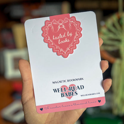 Healed by Books Magnetic Bookmark - Heart-Shaped Book Lover Gift - Comfort Reading Accessory