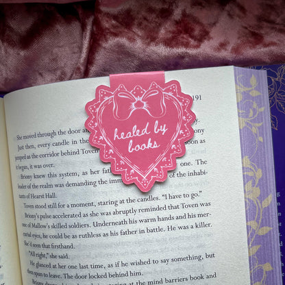 Healed by Books Magnetic Bookmark - Heart-Shaped Book Lover Gift - Comfort Reading Accessory
