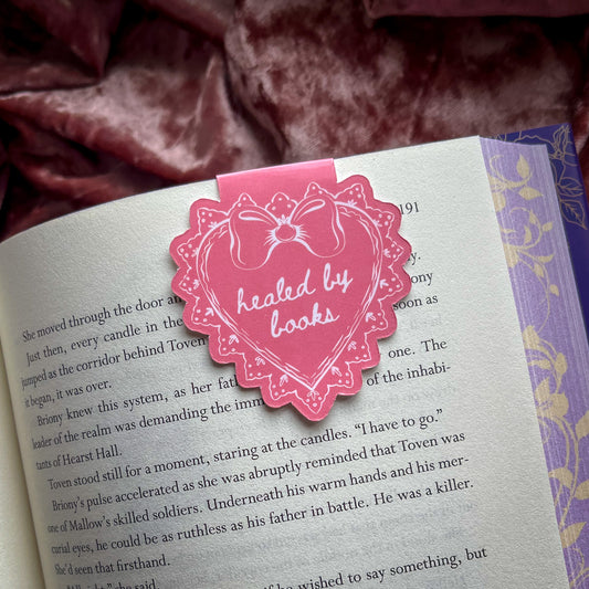 Healed by Books Magnetic Bookmark - Heart-Shaped Book Lover Gift - Comfort Reading Accessory