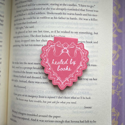 Healed by Books Magnetic Bookmark - Heart-Shaped Book Lover Gift - Comfort Reading Accessory