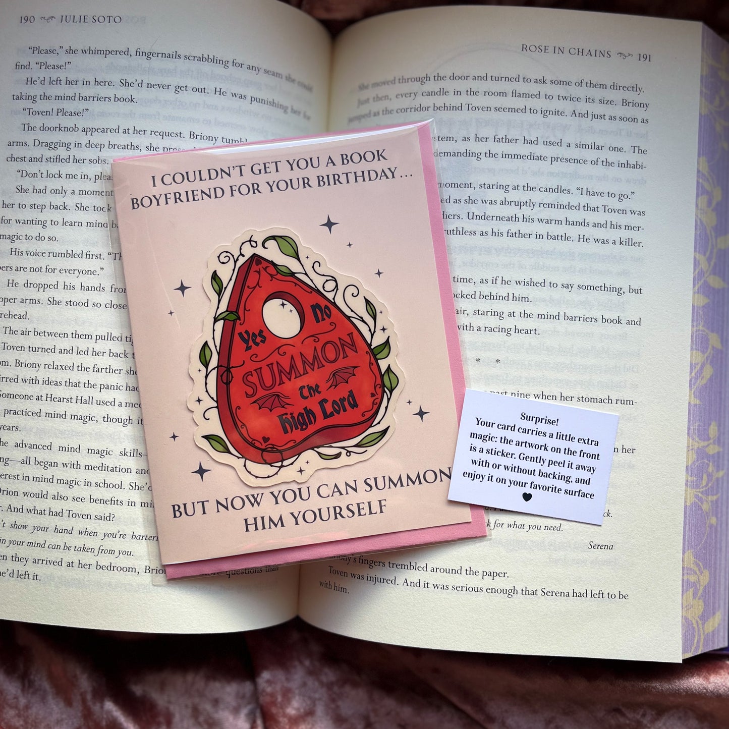 Romantasy Birthday Card with Removable Sticker Gift For Book Lovers