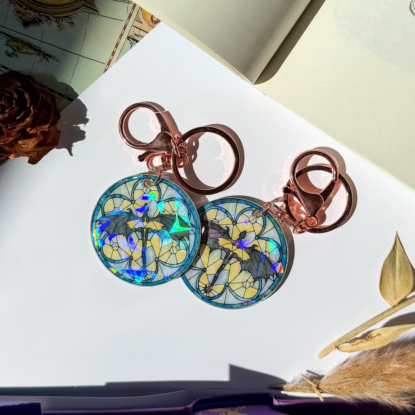 Stained Glass Holographic Dragon Keychain