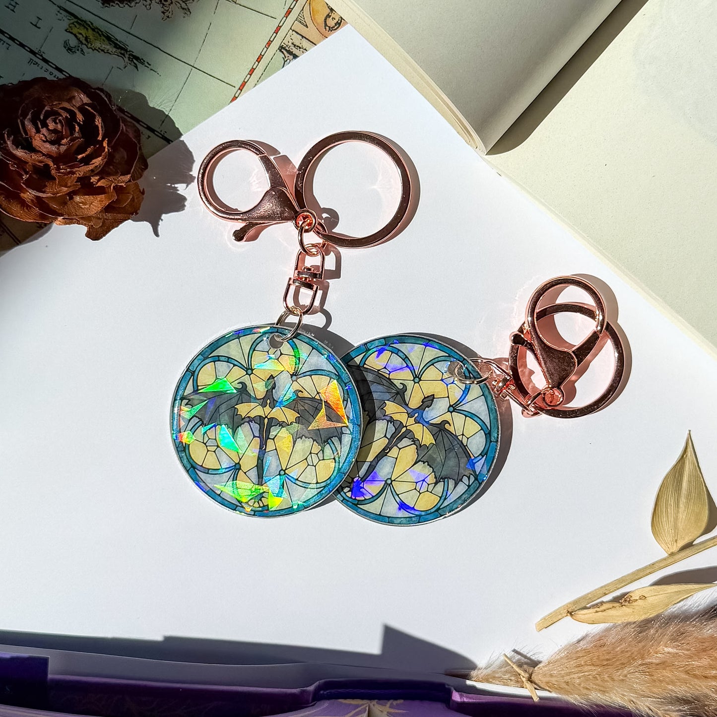 Stained Glass Holographic Dragon Keychain