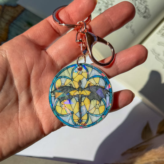 Stained Glass Holographic Dragon Keychain