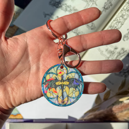 Stained Glass Holographic Dragon Keychain