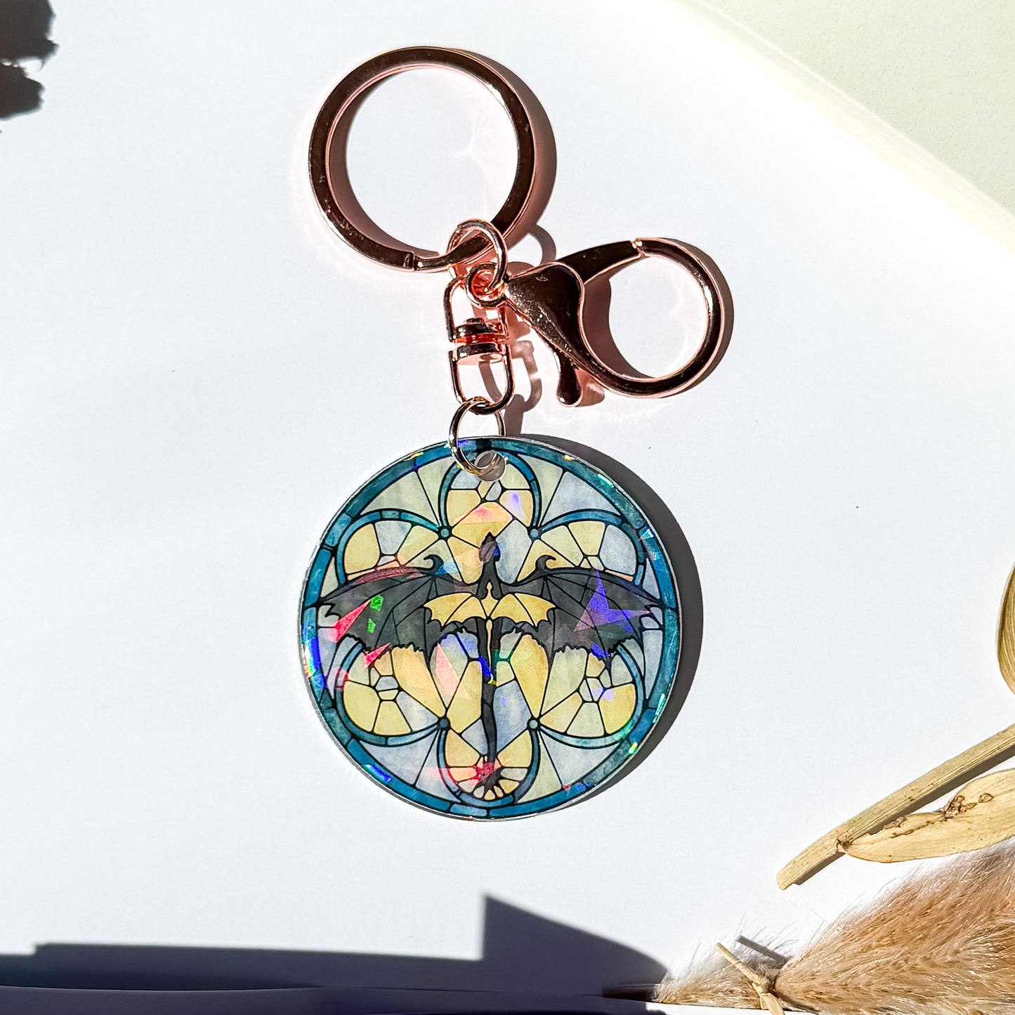 Stained Glass Holographic Dragon Keychain