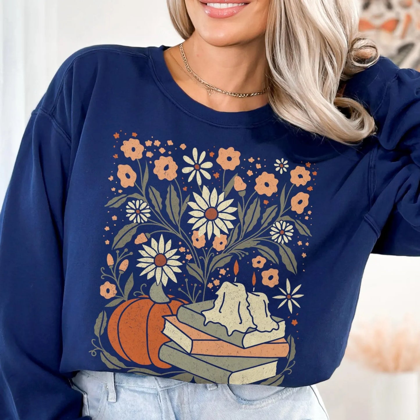 Floral Pumpkin Fall Sweatshirt - Book Lover Crewneck Comfort Colors