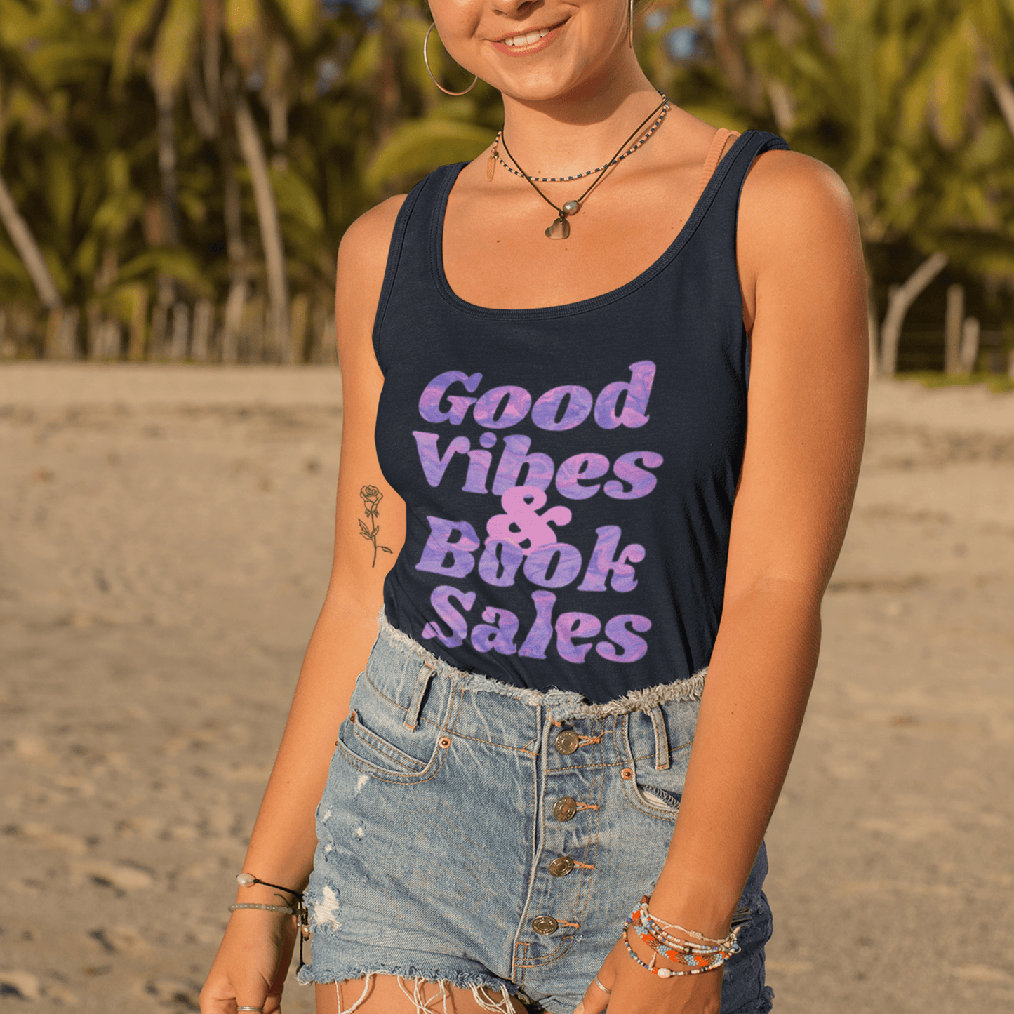 Good Vibes and Book Sales - Slim Fit Bookish Racerback Tank Top